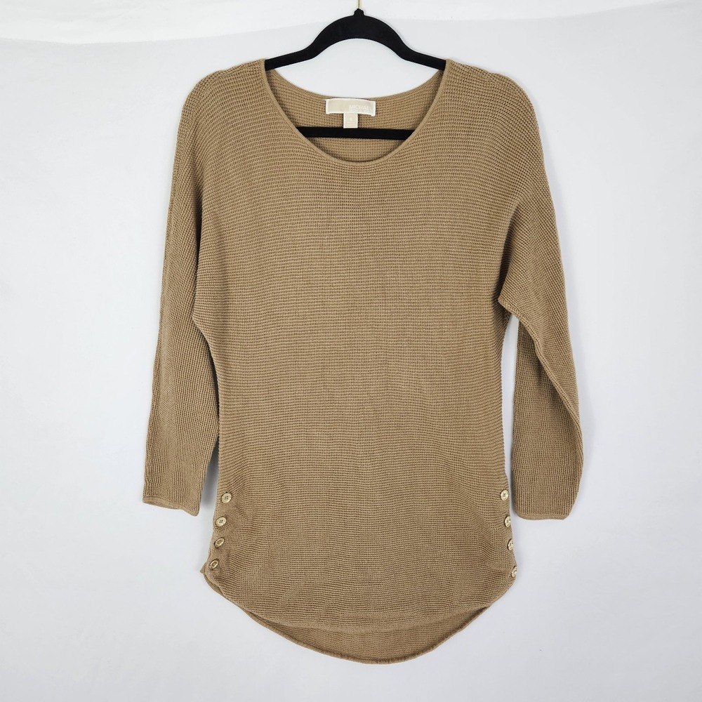 Michael Kors Sweater Top Women's Size Small Brown Waffle Knit Round Hem Pullover